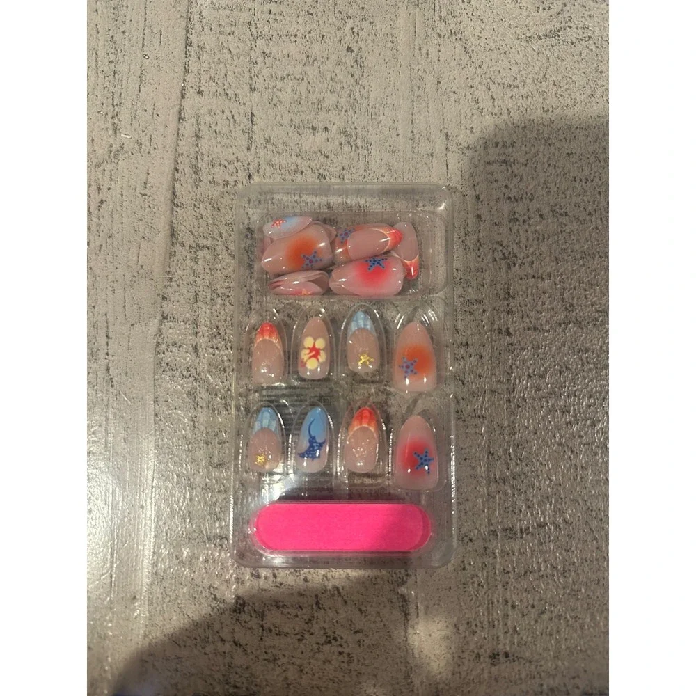 Ocean Theme Press On Nails Shell Starfish Tropical Floral Almond Shape
